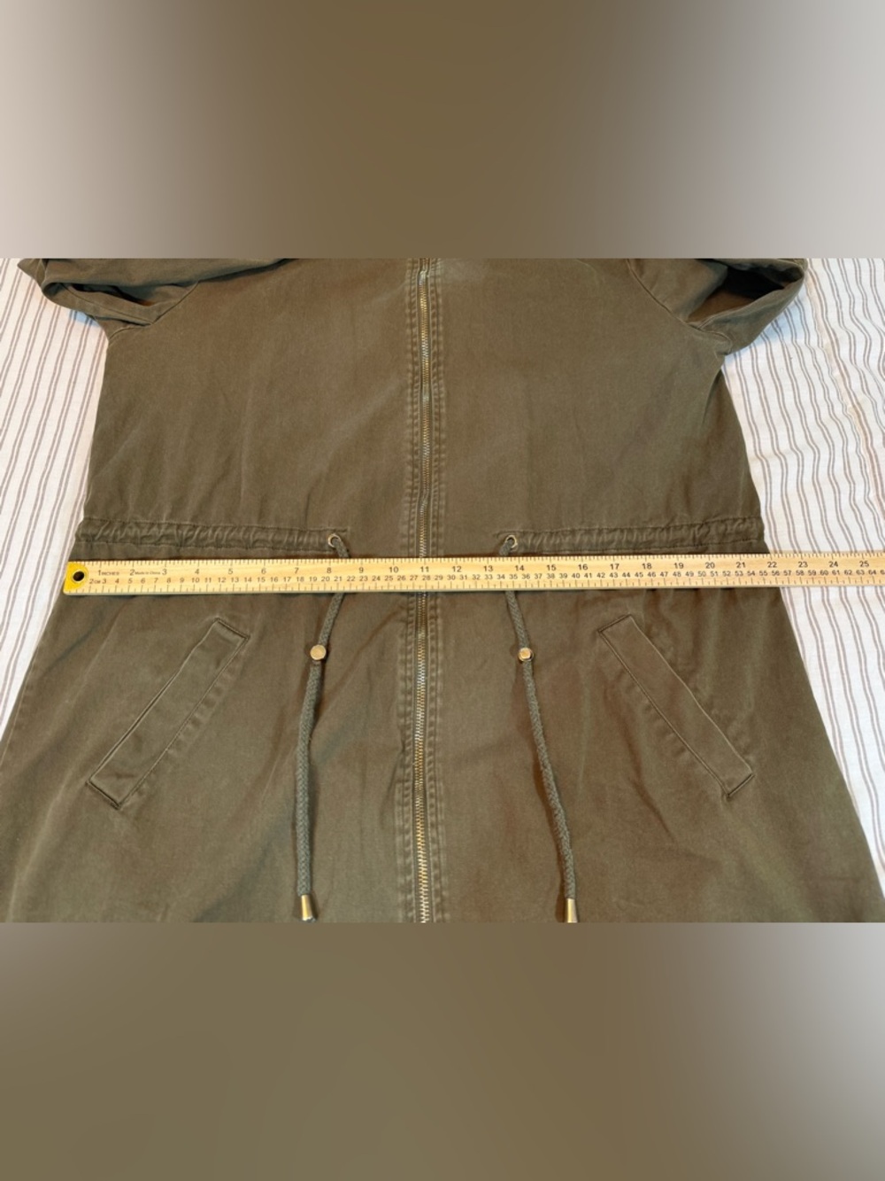 Perch By Blu Pepper Perch Olive Green Drawstring Longline Bomber Utility Jacket - Picture 9 of 14